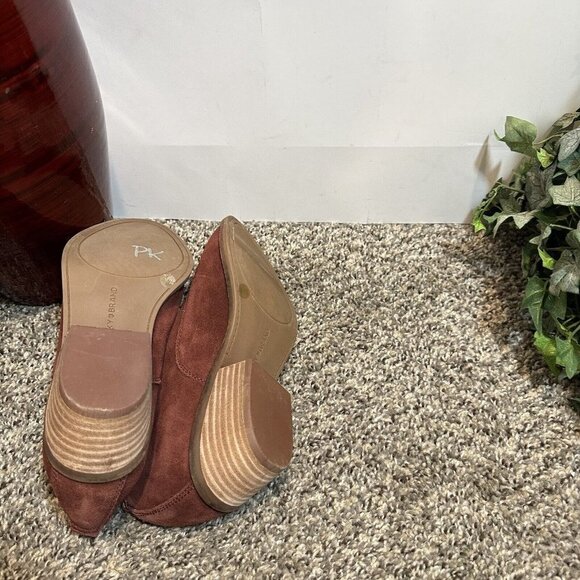 Lucky Brand Fimberly Slip On Ankle Boots Booties Maroon Red Suede Womens Size 8 - Picture 5 of 7